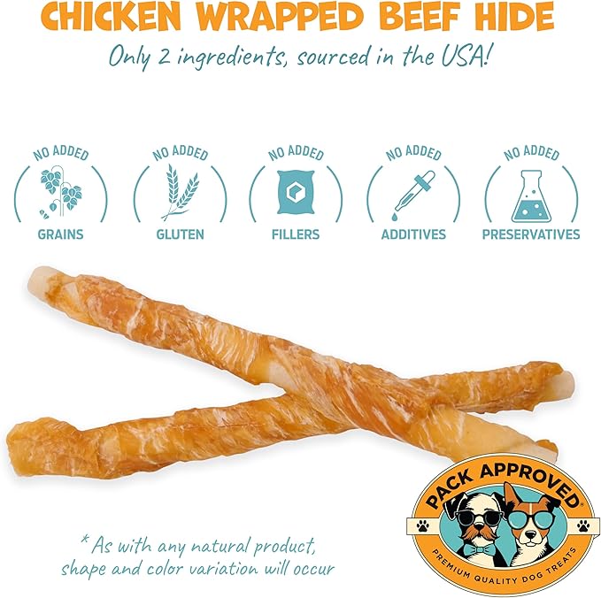 Chicken Wrapped Beef Hide Sticks - Long Lasting Dog Chews for Aggressive Chewers - Chicken Wrapped Dog Treats for Small Dogs - S (Pack of 21)