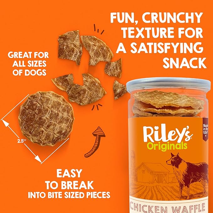 Riley's Waffles Chicken Chips for Dogs - USA Sourced Chicken Dog Treats Single Ingredient Healthy Dog Treats - Dehydrated Chicken Jerky Dog Treats Made in The USA - 5.5 oz