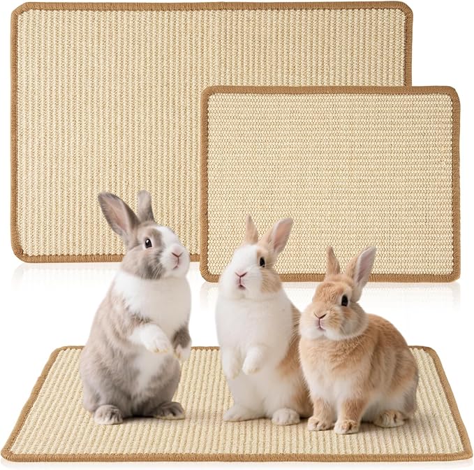Rabbit Scratcher Mats, 2 Sizes (16x12 & 24x16 Inch), Natural Sisal Bunny Pads for Claws, Chewing & Nesting, Pet Cage Bedding for Rabbits & Small Animals