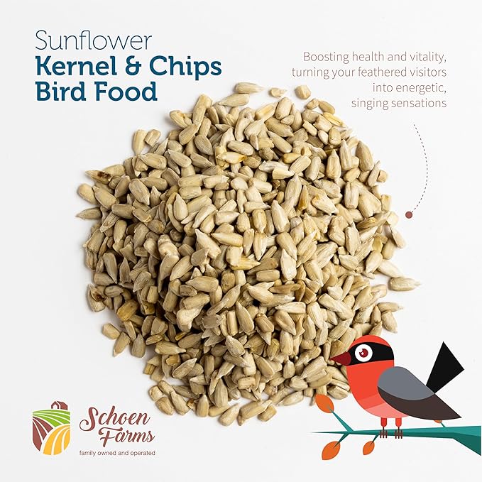 Schoen Farms Sunflower Kernels & Chips – 4 lb Bag – Hulled Sunflower Hearts Bird Seed – No-Mess Wild Bird Food for Finches, Chickadees & Cardinals