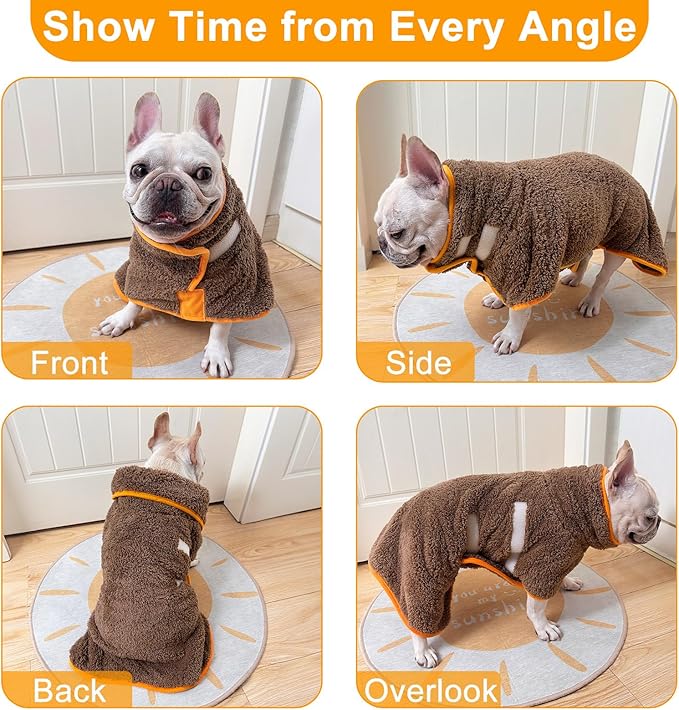 Bienbee Dog Bathrobe, Quick Drying Super Absorbent Dog Robes for After Bath, Warm Keeping Dogs Towel, Dogs Bath Supplies, Brown XL
