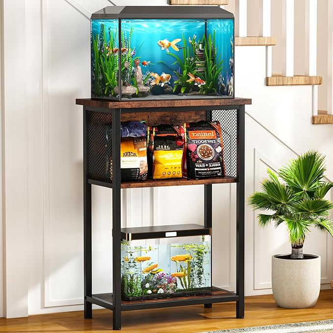 BSONE 5-10 Gallon Fish Tank Stand, Small Aquarium Stand Shelf, 0.71" Thickened Tabletop, 20.5" W×11" D ×31" H , Rustic Brown
