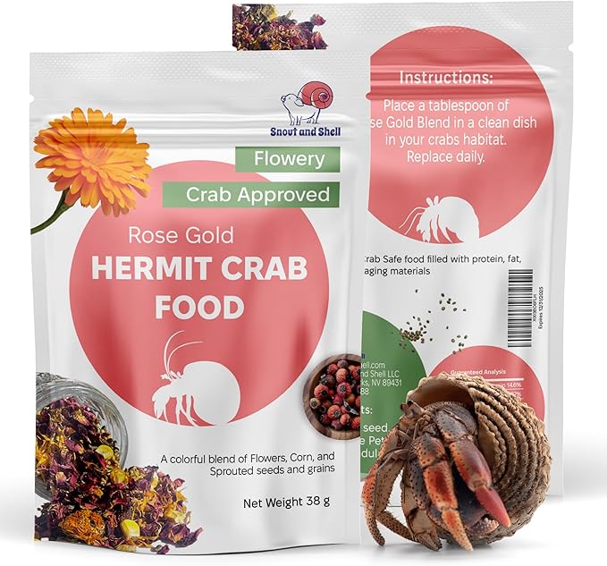 Rose Gold Natural Hermit Crab Food – Rose Petals, Calendula & Sprouted Grains – 39g – Snout and Shell