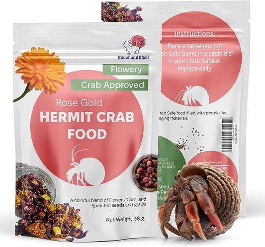 Rose Gold Natural Hermit Crab Food – Rose Petals, Calendula & Sprouted Grains – 39g – Snout and Shell