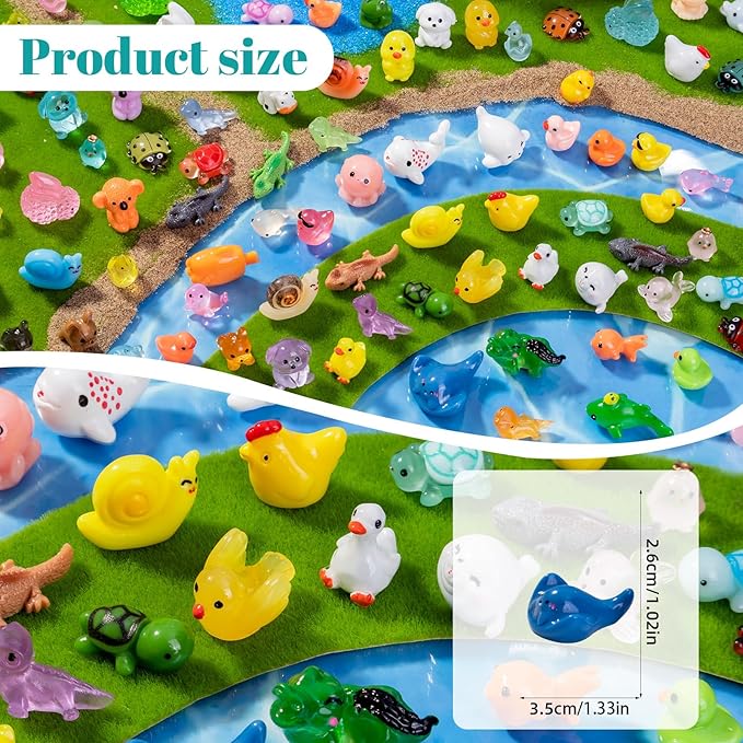 120pcs Mini Resin Animals 120 Styles Variety Tiny Animals Figures Miniature Little Small Animal Figurines Bulk for Micro Fairy Garden Landscape Accessories Hide Crafts Decor Aquarium