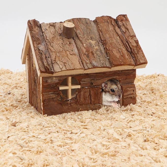 Wontee Hamster Wood House Hamster Hideout Hut for Dwarf Hamsters Mice Small Gerbils (Small)