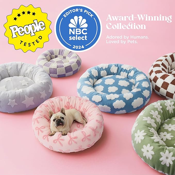 LE SURE Donut Small Dog Bed - Round Cat Beds for Indoor Cats Anti-Anxiety Calming Pet Beds, Washable Cute Modern Beds with Teddy Sherpa Plush & Anti Slip Bottom, 23 Inch, Pink Taffy