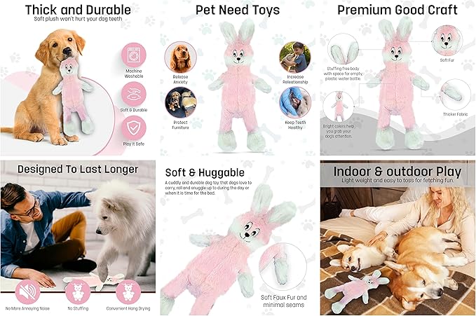 FGA MARKETPLACE Frog Rabbit and Fox Flat NO Stuffing NO Squeak Plush Dog Toy, Funny Style Will Entertain Your Pet for Hours, Recommended for Small and Medium Dog 21 INCH Long
