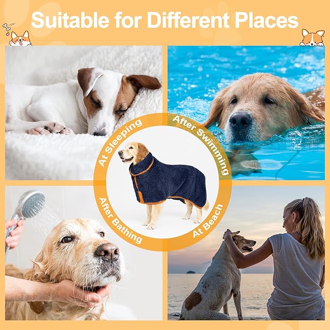Bienbee Dog Bathrobe, Quick Drying Super Absorbent Dog Robes for After Bath, Warm Keeping Dogs Towel, Dogs Bath Supplies, Navy Blue L