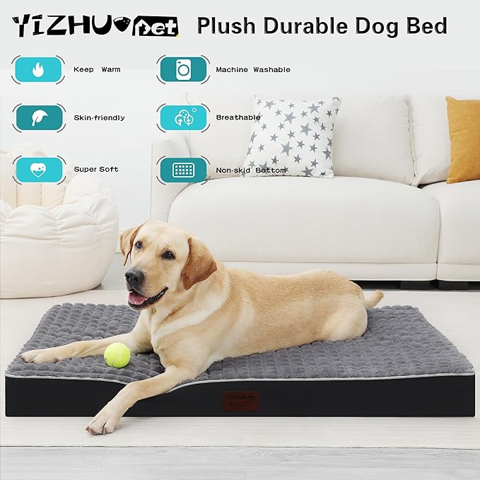 Dog Bed, Waterproof Orthopedic Dog Beds for Large/Medium/Small Dogs, Dog Crate Pad with Removable Washable Pet Mat Cover, Non-Slip Bottom (L(36''x27''x3''), Grey Side