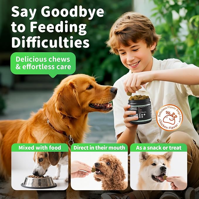 Dog Probiotics & Digestive Enzymes – Pumpkin Fiber Chews for Gut Health, Diarrhea & Upset Stomach Relief, Gas & Stool Support, Chicken Flavor Soft Chews – 90 Count