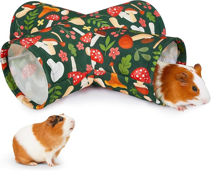 Bienbee Guinea Pig Tunnel, 4 Way Washable Guinea Pig Hideout,Foldable Rabbit Tunnel Guinea Pigs Toys for Bunny Hamster Chinchilla Ferret Rabbit Guinea Pigs Accessories Mushroom