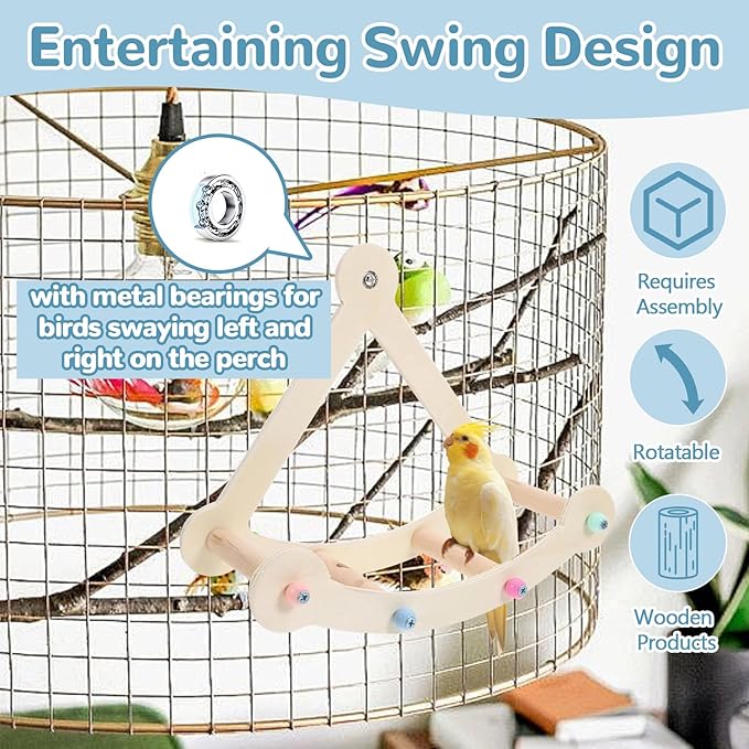 Bird Perch Toy, Interactive Rocking Parakeet Toys and Perches, Intelligence Puzzle Birds Enrichment Toy for Parrot, Bird Cage Accessories Perch for Budgies(Pirate Ship)