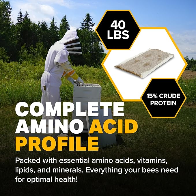 Mann Lake Ultra Bee Pollen Substitute Patties, High Protein, Boosts Brood, Healthy Colony, Beekeeper Essential, Free from Animal by-Products, Rich in Vitamins & Amino Acids, 40 Lbs