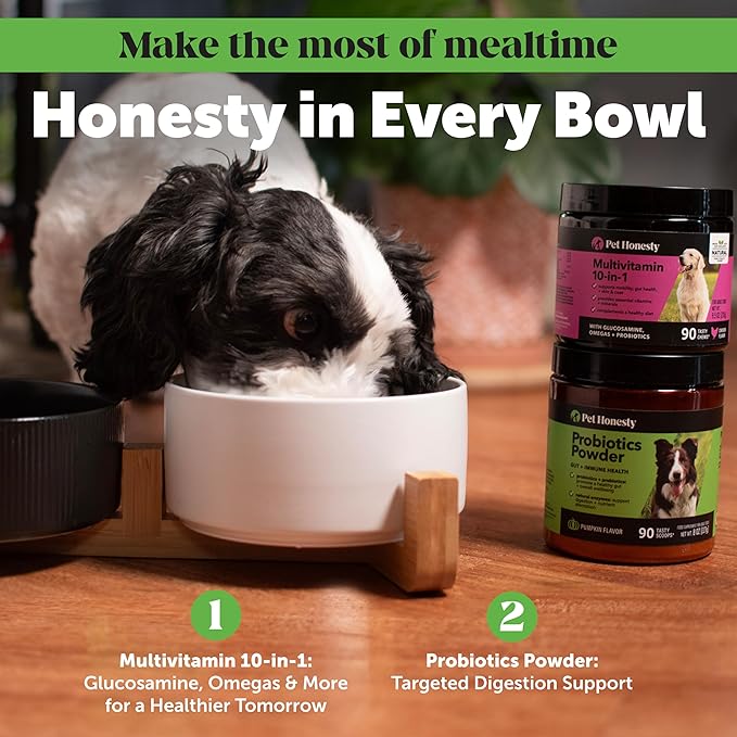 All-Natural Probiotic & Pumpkin Powder Dog Supplement - Prebiotics, Probiotics, Enzymes & Antioxidants for Healthy Gut Flora, Digestion & Immunity (90 Scoops)