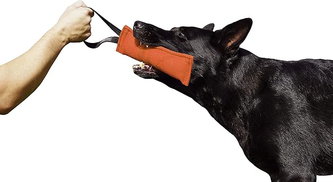 Dingo Gear French Linen tug Toy for Dog, Dog Bumper for Training, Agility, tug of war, Dog bite Pillow for Strong Dog, 1handle 8" Orange S00086