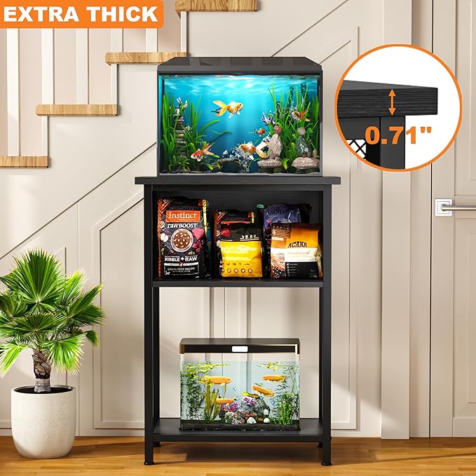 BSONE 5-10 Gallon Fish Tank Stand, Small Aquarium Stand Shelf, 0.71" Thickened Tabletop, 20.5" W×11" D ×31" H , Black