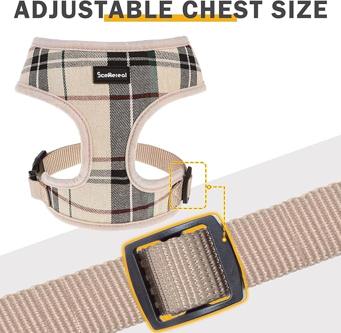 SCENEREAL Puppy Dog Harness with Leash Set for Small Medium Dogs, Soft Mesh Step in Pet Harnesses and Leash, No Chock Plaid Adjustible No Pull Vest