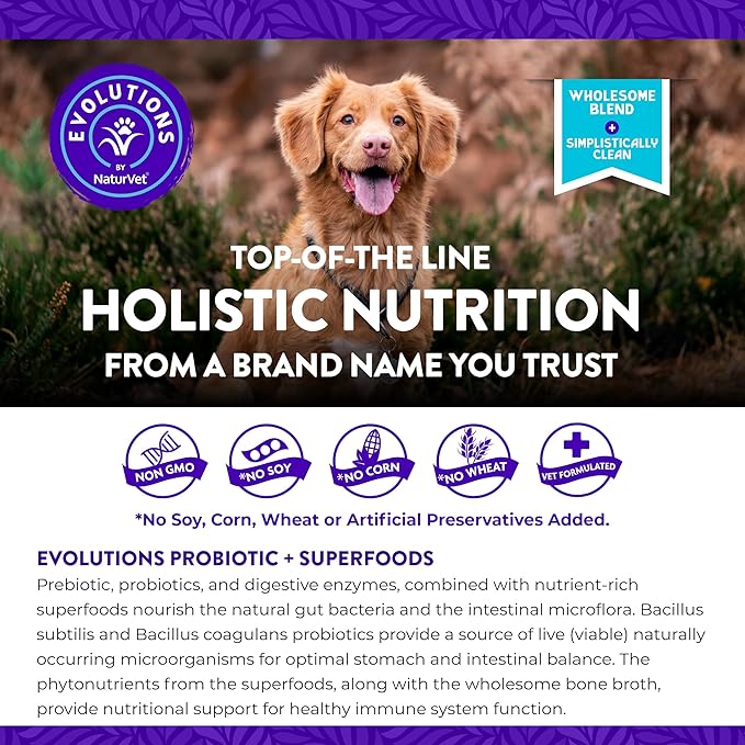 NaturVet Evolutions Probiotic & Superfoods 90ct Soft Chews for Dogs - Prebiotic & Probiotic Blend, Digestive Enzymes, Bone Broth, Omega's - Nourishes Natural Gut Bacteria and Intestinal Microflora