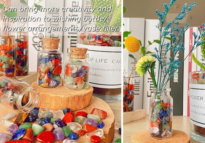 QINJIEJIE 1.5lbs 680g Chakra Crystals Tumbled Stones Polished Rocks Chips Stone Crushed Crystal Healing Natural Gem Gravel Home Decoration Aquarium Tank Plants Vase Filler Landscape Bottom Ornament
