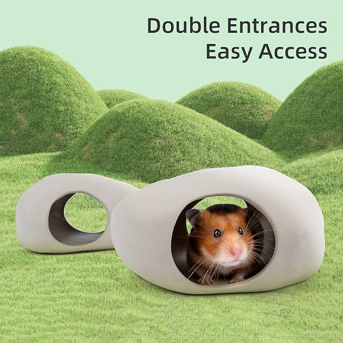 Niteangel Ceramic Hamster Habitat Hideout: - Hideaway House for Syrian Dwarf Hamster Mice Gerbils Lemmings or Other Similar-Sized Small Pet (Stone-Shaped - for Syrian)