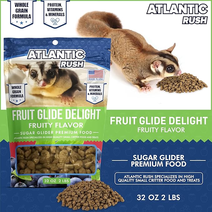 Atlantic Rush Fruit Glide Delight Sugar Glider Food - 2lb Resealable Bag of Food for Sugar Gliders - Sourced and Made in USA - Sugar Glider Supplies - Sugar Glider Stuff - Sugar Glider Treats