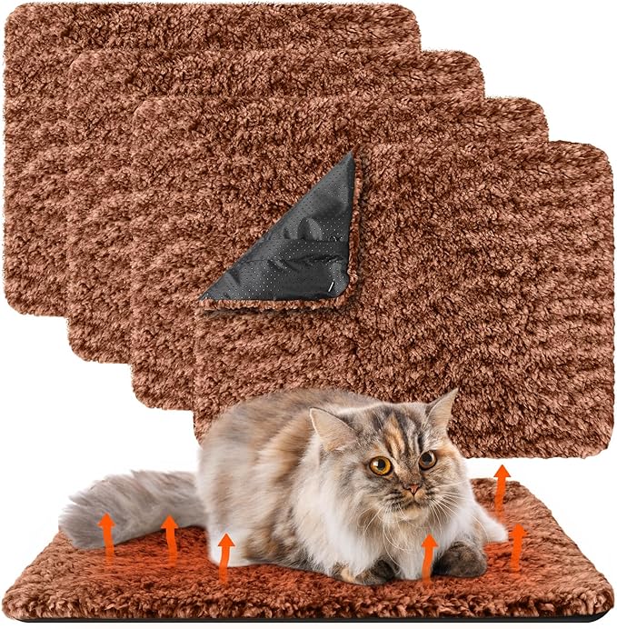 4 Pack Self Warming Cat Bed Indoor Self Heating Dog Cat Pad Washable 16 x 20 Inch Thermal Pet Kennel Pad Crate Bed Mat Reflect Body Heat for Outdoor