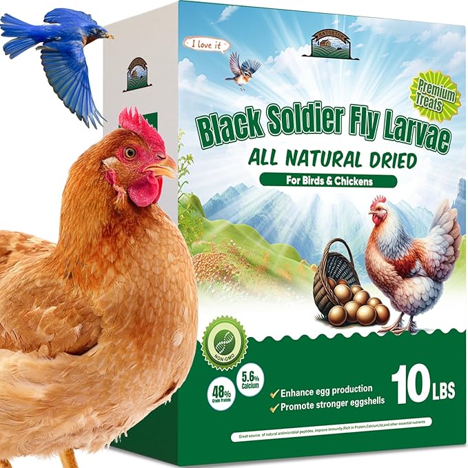 10LB Dried Black Soldier Fly Larvae for Chickens - Non-GMO Insect Larvae Treats More Calcium Than Mealworms, High Protein Chicken Feed for Backyard Poultry - BSFL, Bird Food, Chicken Worms