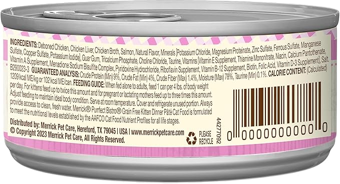 Merrick Purrfect Bistro Grain Free Premium Soft Canned Pate Chicken Wet Cat Food, Kitten Dinner Recipe - (Pack of 24) 3 oz. Cans