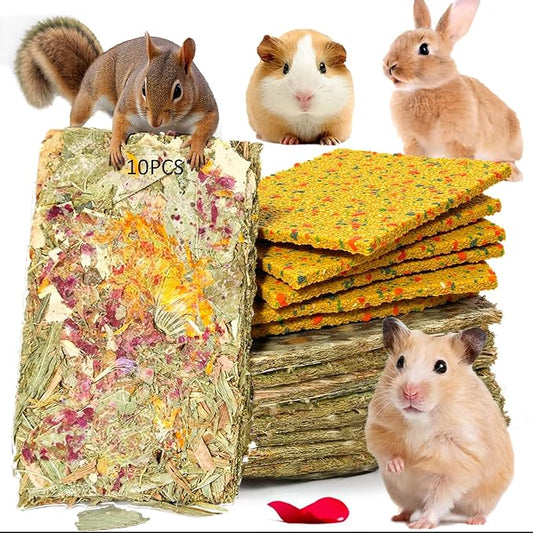Rabbit Treat Bunny Food 10pcs Rabbits Chew Toy Bunny Crispy Snack for Clean Teeth Hamster Timothy Hay Chips Herbal Flowers Grinding Guinea Pig Dental Care Squirrel Gerbil Chinchilla Chipmunk