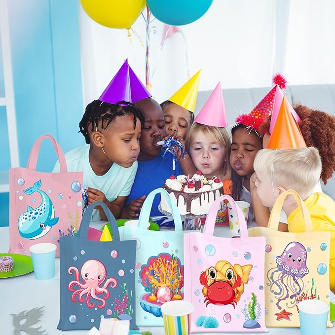 Ferraycle 24 Pcs Sea Animals Party Favor Bags Under the Sea Goodie Bags Cute Marine Favors Treat Supplies for Baby Shower Birthday Party Decor