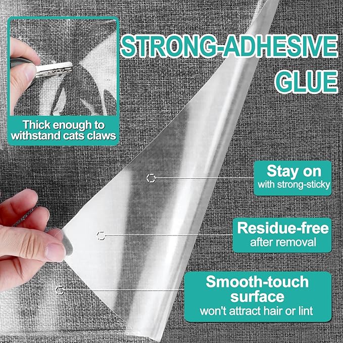[Thicken Vinyl] Anti Cat Scratch Furniture Protector, Single-Sided Sticky Couch Protector for Cats, Flexible Couch Corner Guard Under Cats Claw, Cat Scratch Deterrent Tape-(160" x 8")