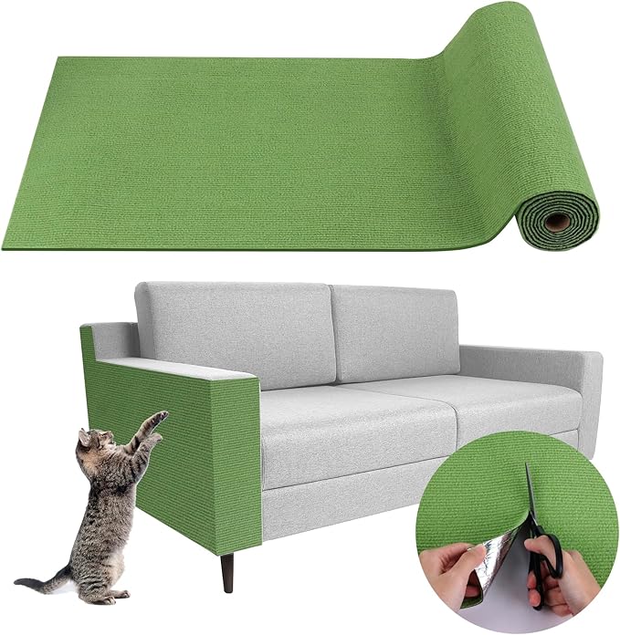 Climbing Cat Scratcher Mat Trimmable Cat Scratching Post Carpet 118’’x15.8’’ Self Adhesive Carpet Mat Pad Replacement for Cat Tree Shelves Post Couch Wall Furniture Steps DIY Protector (Green)