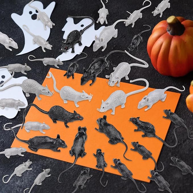 46 Pcs Plastic Fake Rat Plastic Mouse Toys Decorations Realistic Pranks Rats Simulated Small Mouse Mice Toys for April Fools Day Halloween Prank Party Supplies