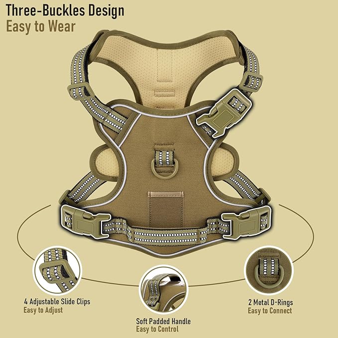 No-Pull Adjustable Dog Harness for Small Dogs, Easy Control with Handle, Havanese Chihuahua Puggle, Inescapable, Ez Walking, with Safe Reflective Strips, No Rub, No Choke, Army Green, S