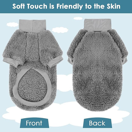 SUNFURA Sphynx Cat Sweater, Hairless Cats Turtleneck Pullover Kitten Sweaters for Cats Only, Warm and Soft Cat Pajamas Shirt with Sleeves Pet Winter Clothes Fleece Jumpsuit for Puppy, Grey S