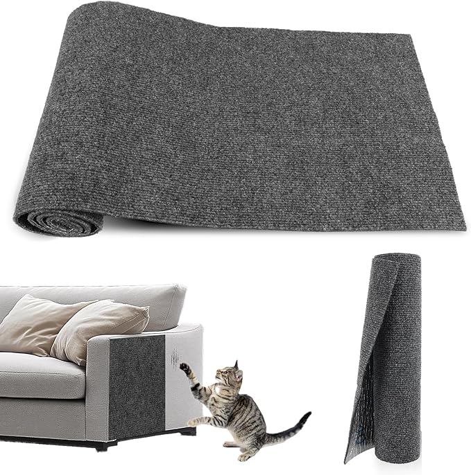 Self-Adhesive Cat Scratch Mat Trimmable Cat Scratching Post Carpet 79in Durable Carpet Mat Pad Replacement for Cat Tree Shelves Post Couch, Furniture, Walls & Doors DIY Cat Climbing Mat(Dark Gray)