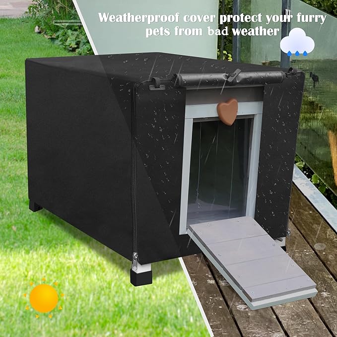 Deblue Feral Cat House with Cover, Weatherproof Wooden Cat House, Outdoor Stray Cat Shelter for Small Pets - Grey House with Cover