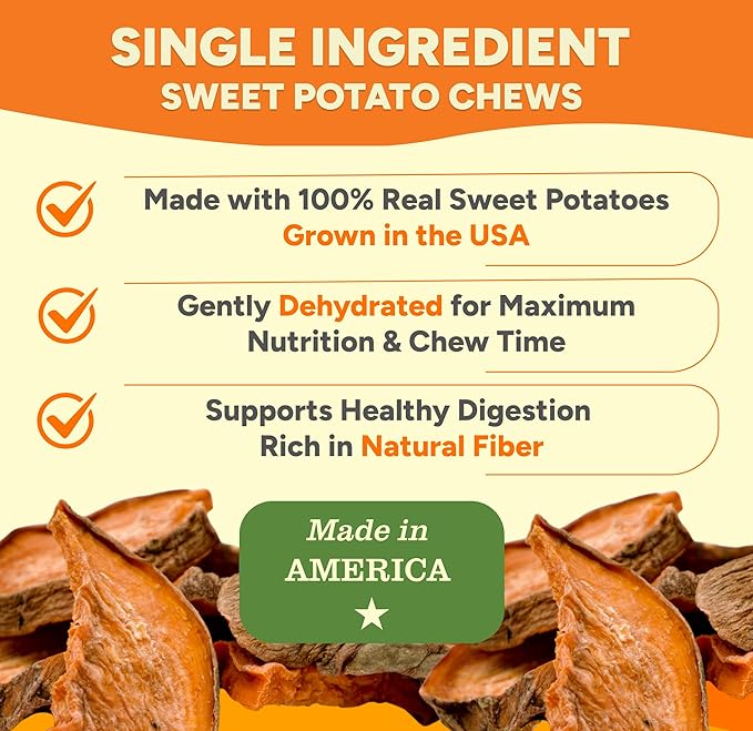 Gaines Family Farmstead Sweet Potato Chews for Dogs - 14 oz Bag, Single Ingredient, Sweet Potato Dog Treats, High Fiber, Grain-Free, Rawhide Alternative, Vitamin-Rich, Made in USA