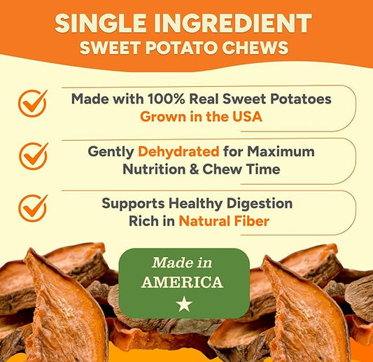 Gaines Family Farmstead Sweet Potato Chews for Dogs - 14 oz Bag, Single Ingredient, Sweet Potato Dog Treats, High Fiber, Grain-Free, Rawhide Alternative, Vitamin-Rich, Made in USA