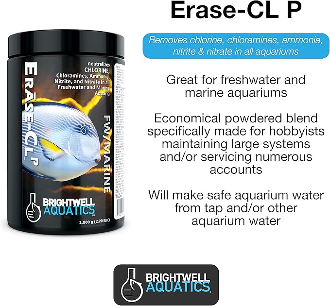 Brightwell Aquatics Erase CL P - Neutralizes Chlorine, Chloramines, Ammonia, Nitrite & Nitrate in Freshwater & Marine Aquariums, 500 ml