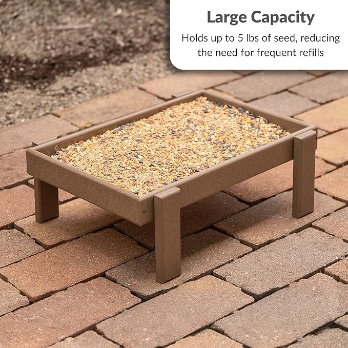 Amish American Made Platform Bird Feeder, Free Standing Ground Bird Feeders for Outdoors, with Raised Seed Tray for Wild Birds, Chicken, Squirrel, Gift for Birdwatchers (Weathered Wood)