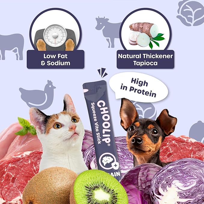 Squeeze Vita Stick Lickable Cat and Dog Treats – 7-Count Brain Support Sticks with Multivitamins, Soft Squeezable Paste for All Life Stages, Supporting Brain Health