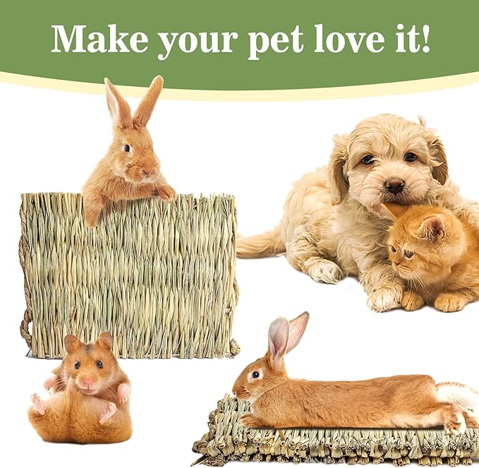 Sukh 2 PCS Rabbit Grass Mats - Natural Hay Woven Bunny Rabbit Bad Cage Mats Pet Bedding Cooling Sleeping Nesting & Toys for Hamster Bunny Chinchilla Guinea Pig Mouse Bird and Other Small Animal