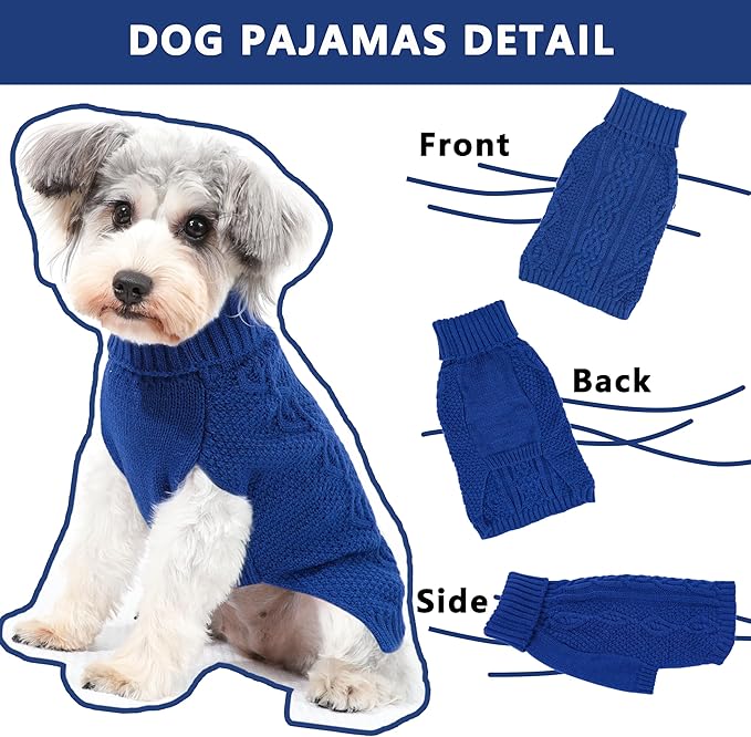 Dog Sweaters Small Dog Clothes Winter Turtleneck Puppy Sweater Warm Pet Cat Sweater Doggy Pullover Outfit with Twisted Design XS~XL(Navy Blue, Medium)