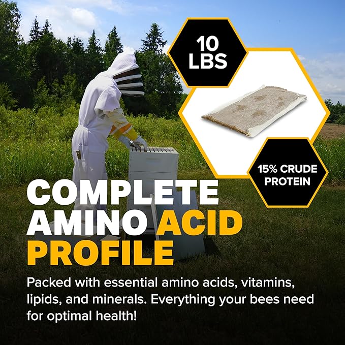 Mann Lake Ultra Bee Pollen Substitute Patties, High Protein, Boosts Brood, Healthy Colony, Beekeeper Essential, Free from Animal by-Products, Rich in Vitamins & Amino Acids, 10 Lbs