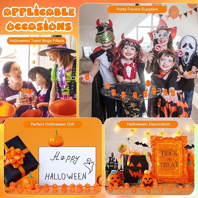 Honoson 24 Pcs 3D Printed Fidget Toy 3D Printed Pumpkin Styled Man Small Animal Toy Flexible Halloween Christmas Decoration for Play and Display