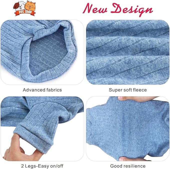 Idepet Sphynx Hairless Cats Sweater Shirt Kitten Soft Puppy Clothes Pullover Cute Cat Pajamas Jumpsuit Cotton Apparel Pet Winter Turtleneck for Cats and Teacup Chihuahua Small Dogs(Blue,M)