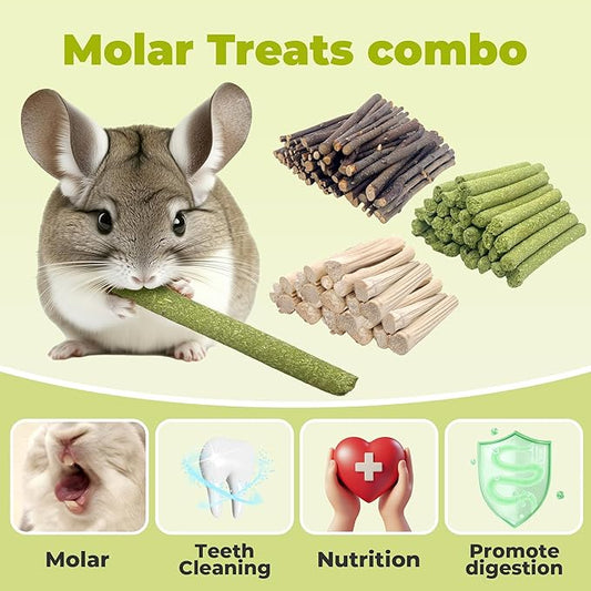 Small Animals Molar Wood Sticks 250g Natural Sweet Bamboo/Alfalfa/Apple Sticks Treats Toys for Small Animals, Rabbits, Guinea Pig, Bunny, Hamster, Rat, Chinchillas