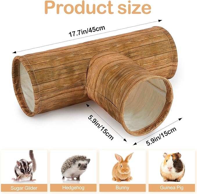 Bienbee Guinea Pig Tunnel, 3 Way Washable Guinea Pig Hideout,Foldable Rabbit Tunnel Guinea Pigs Toys for Bunny Hamster Chinchilla Ferret Rabbit Guinea Pigs Accessories Wood Grain
